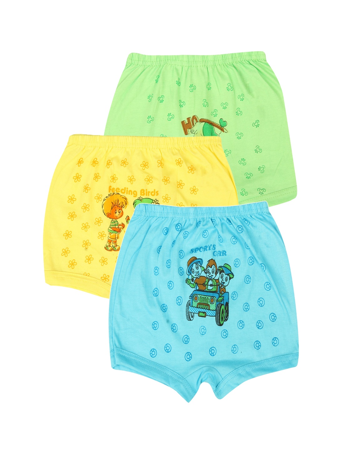 

PRIDE APPAREL Boys Pack Of 3 Printed Pure Cotton Trunks, Blue