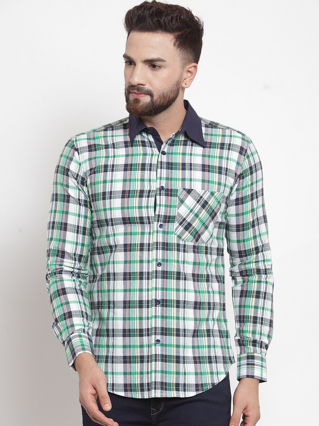 

WESTCLO Tartan Checked Slim Fit Cotton Casual Shirt, Green