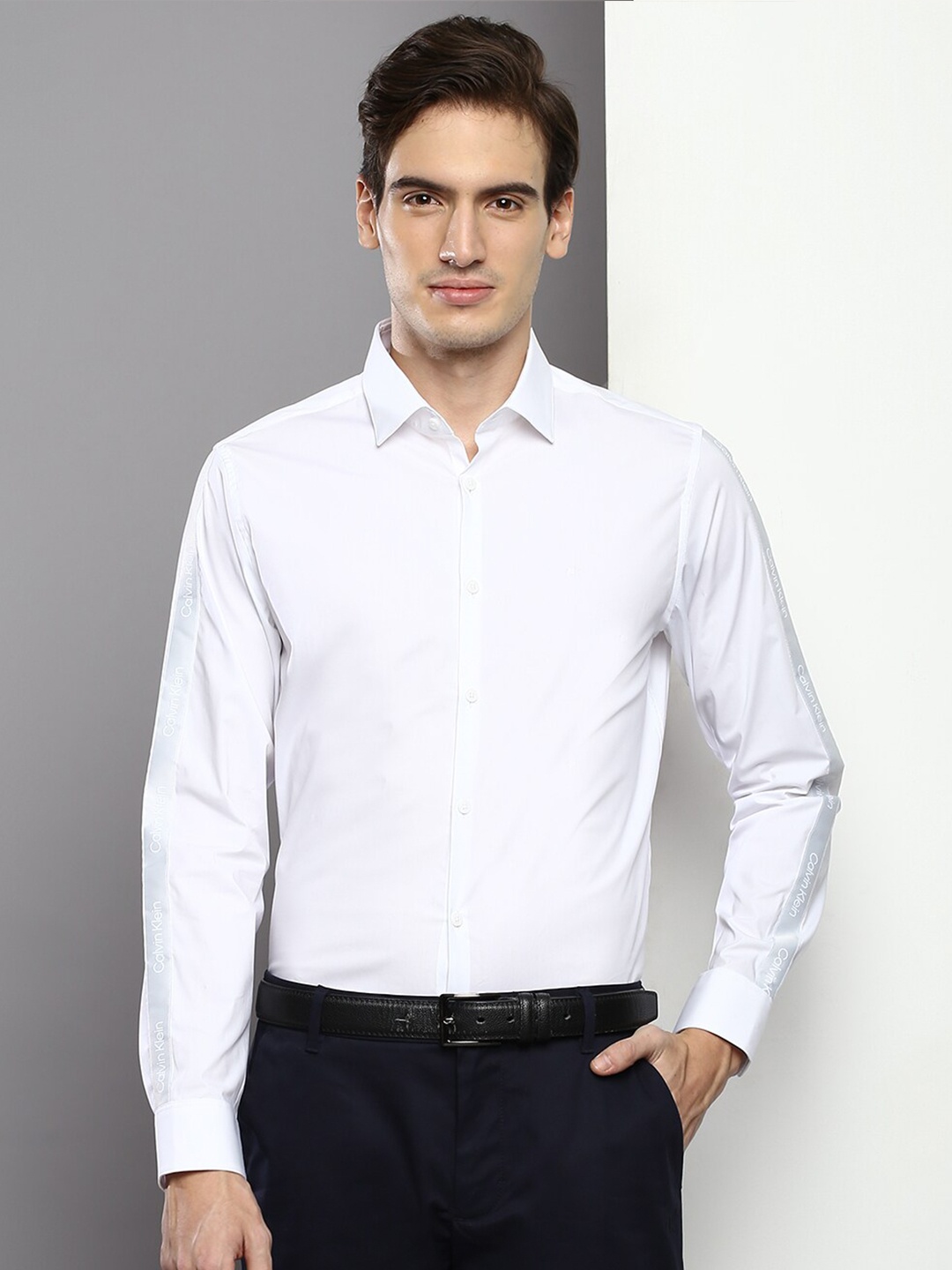 

Calvin Klein Jeans Spread Collar Cotton Slim Fit Casual Shirt, White