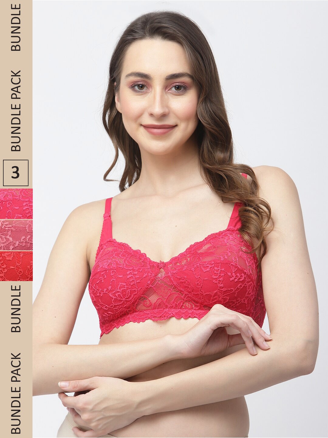 

Docare Pack Of 3 Floral Non Padded Non-Wired Cotton Bralette Bra, Red