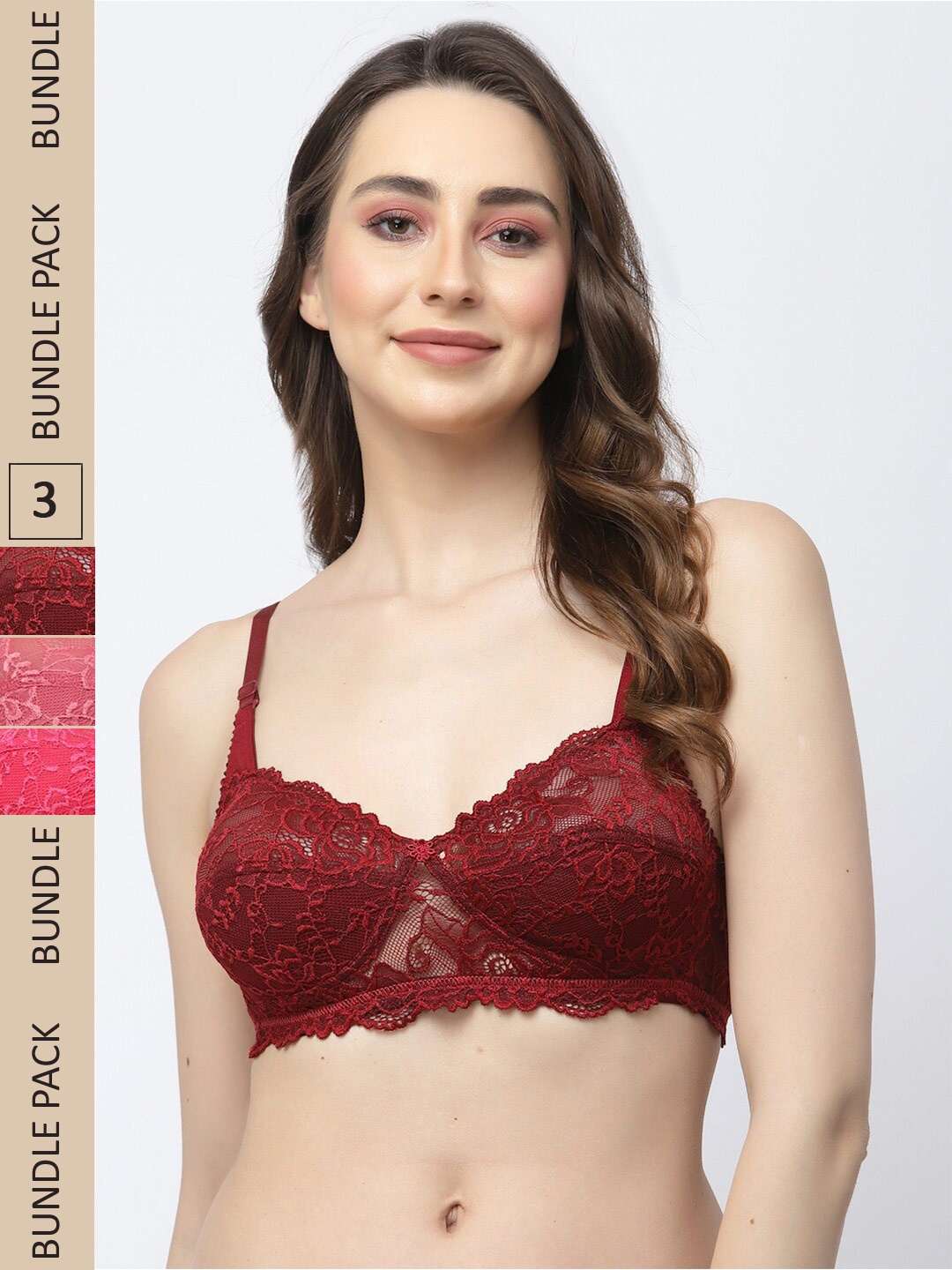 

Docare Pack Of 3 Floral Non Padded Non-Wired Cotton Bralette Bra, Maroon