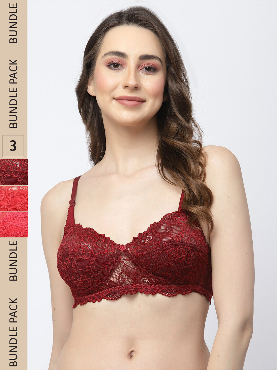 

Docare Pack Of 3 Floral Non Padded Non-Wired Cotton Bralette Bra, Red