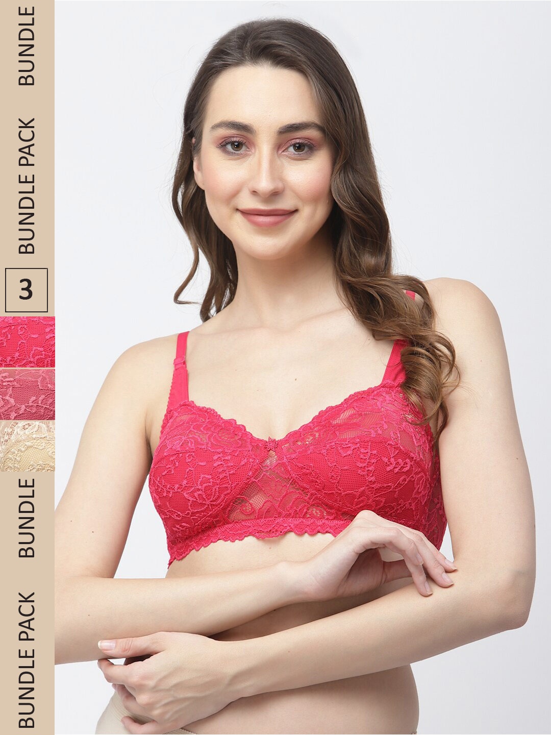 

Docare Pack Of 3 Floral Non Padded Non-Wired Cotton Bralette Bra, Red