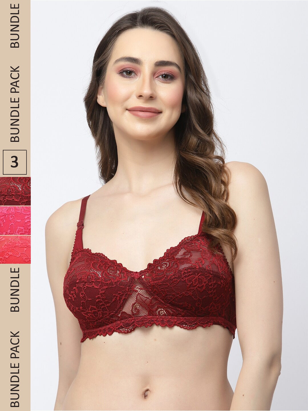 

Docare Pack Of 3 Floral Non Padded Non-Wired Cotton Bralette Bra, Pink