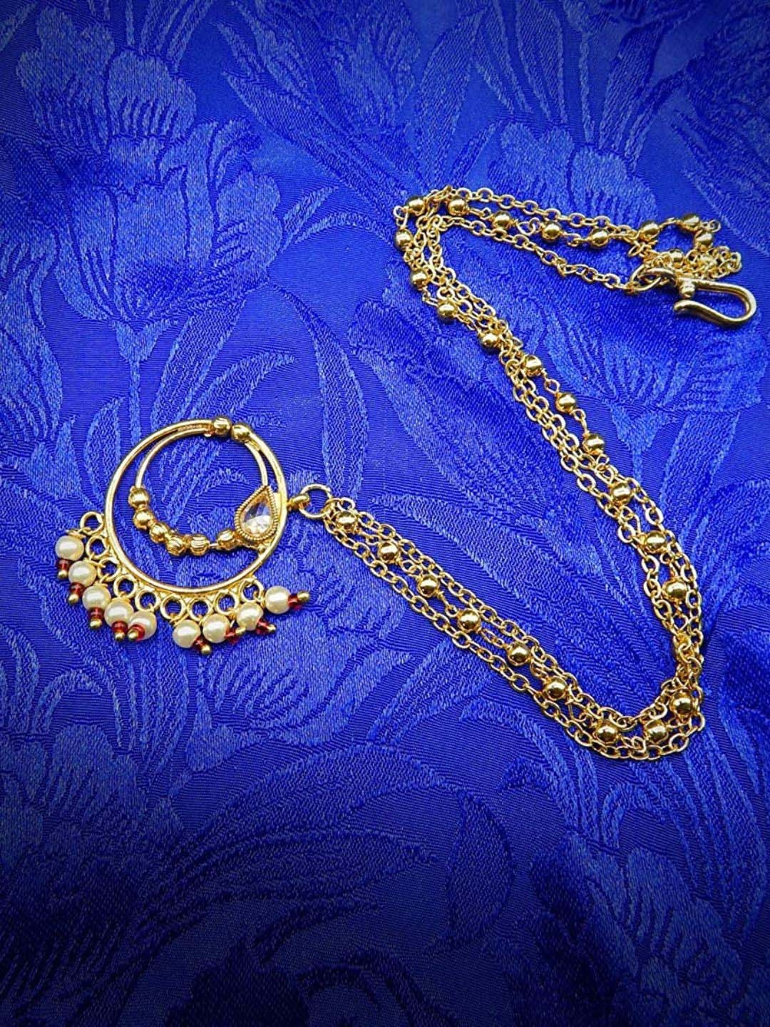 

AccessHer Gold-Plated Stoned Studded Chained Nose Ring