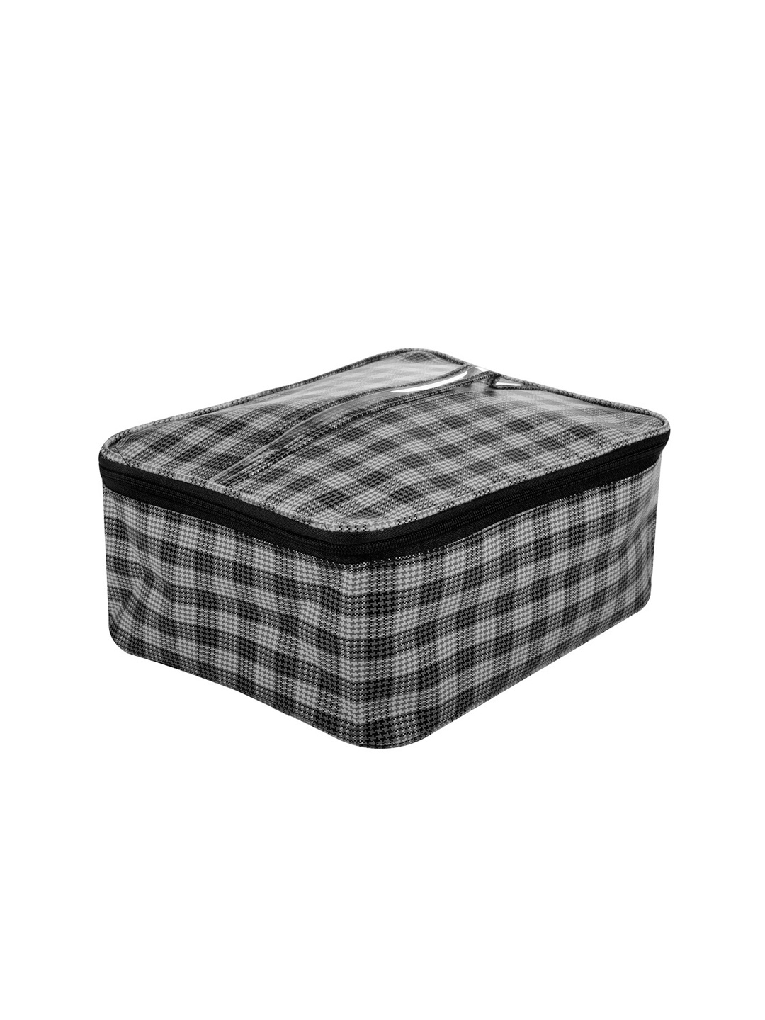 

Kuber Industries Grey Checked Toiletry Bag With Handle