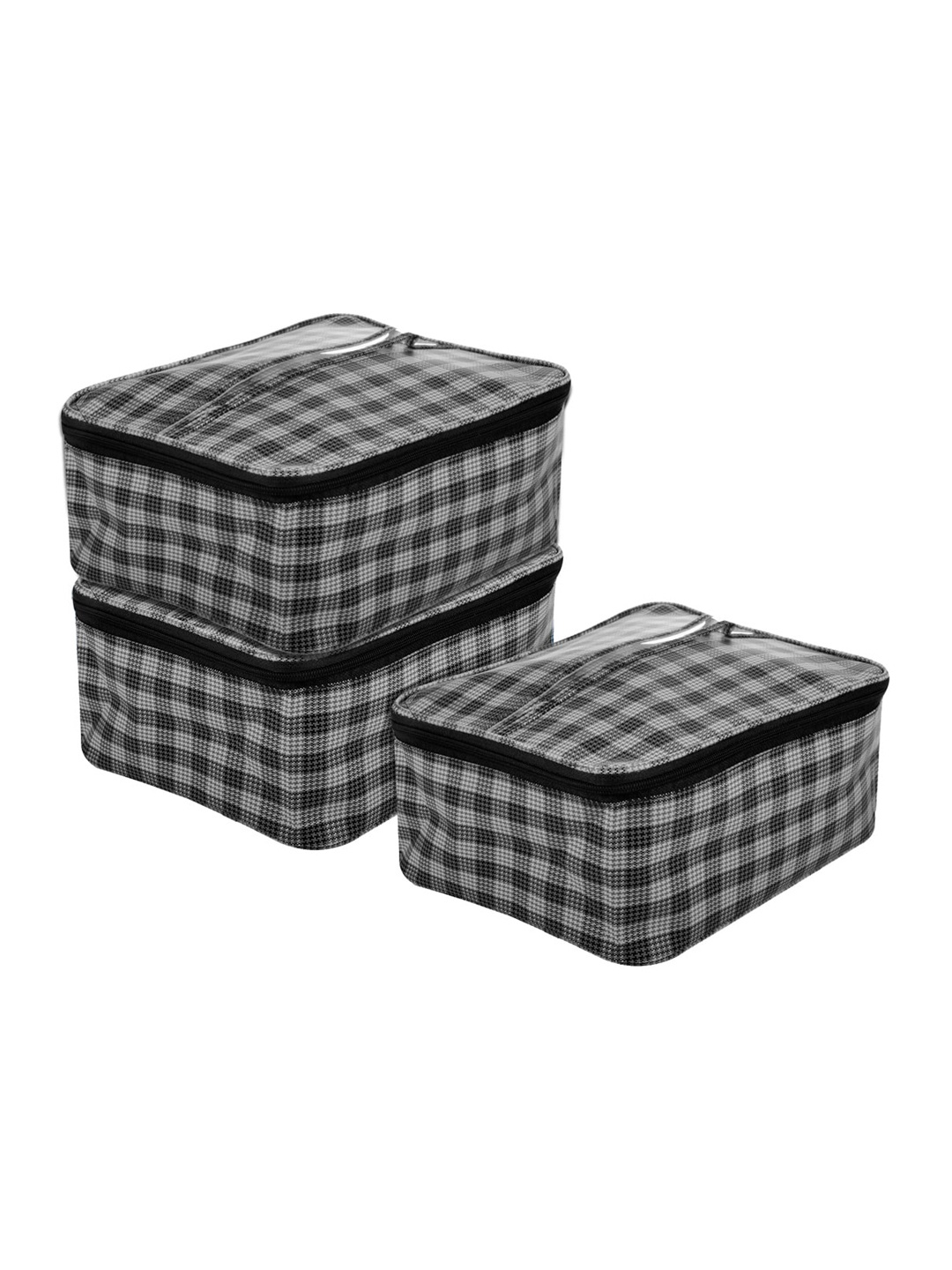 

Kuber Industries Grey 3 Pieces Checked Toiletry Bags With Handle