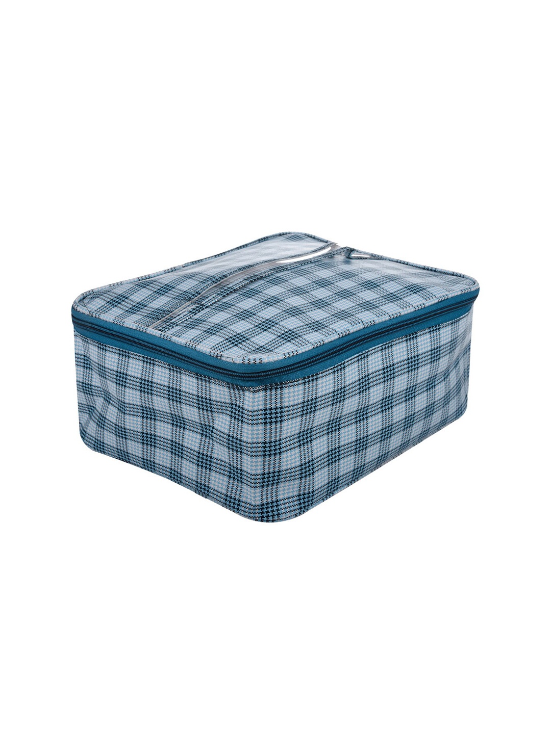 

Kuber Industries Turquoise-Blue & White Checked Toiletry Bag With Handle