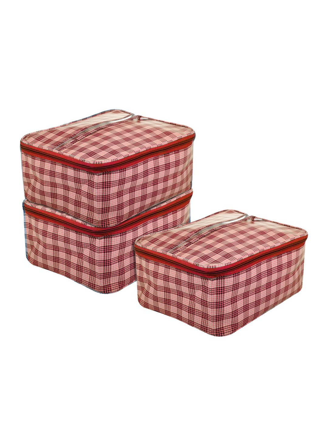 

Kuber Industries Red 3 Pieces Checked Toiletry Bags With Handle