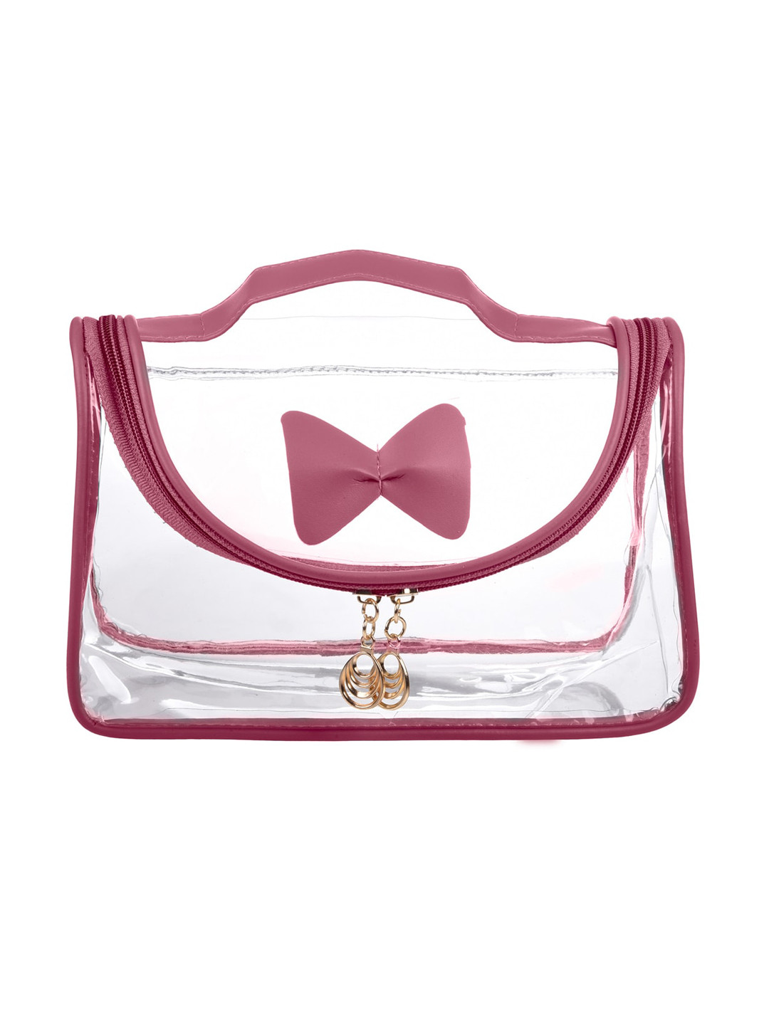 

Kuber Industries Transparent & Peach-Colored Waterproof Cosmetic Organizer With Handle