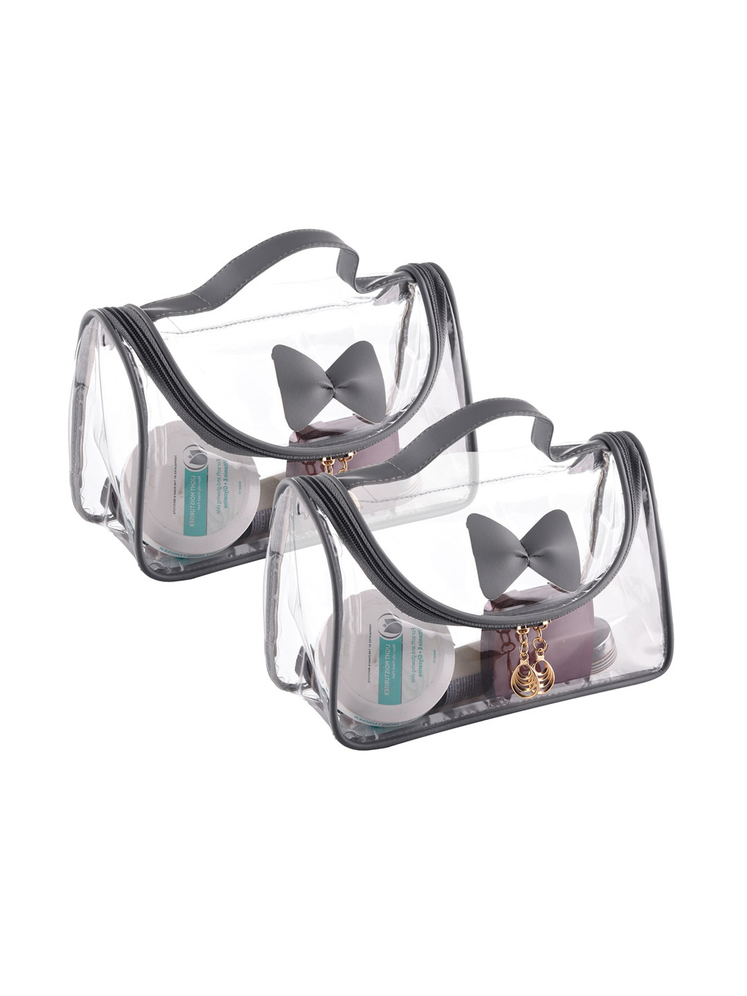 

Kuber Industries Transparent & Grey 2 Pieces Waterproof Cosmetic Organizer With Handle