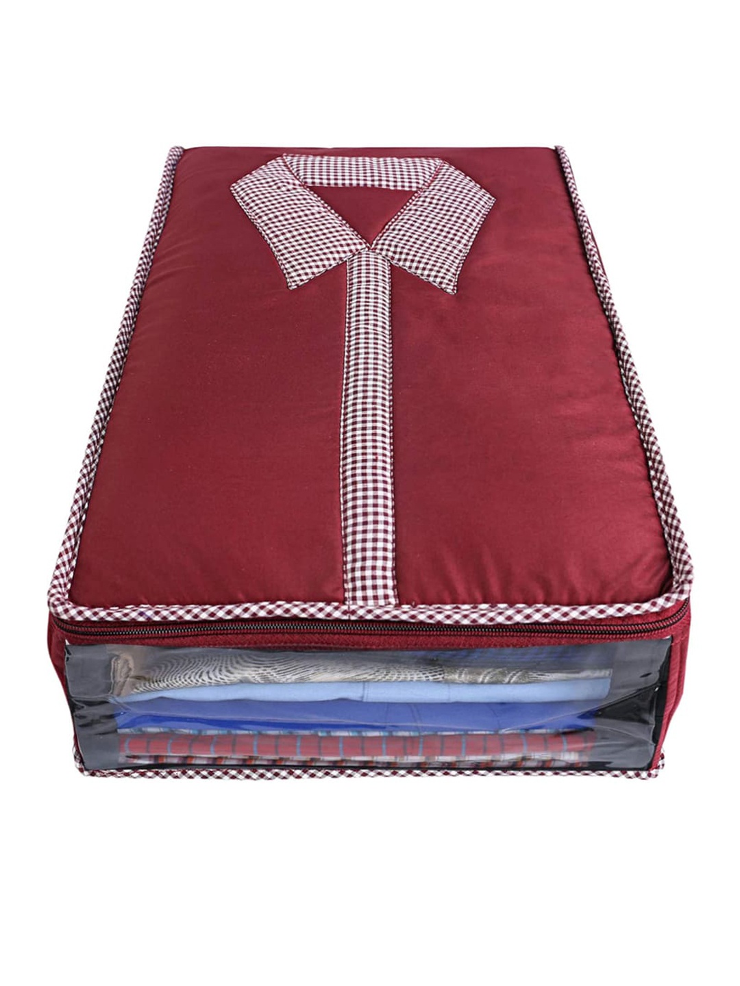 

Kuber Industries Maroon & White 2 Pieces Self Design Cotton Shirt Organizers