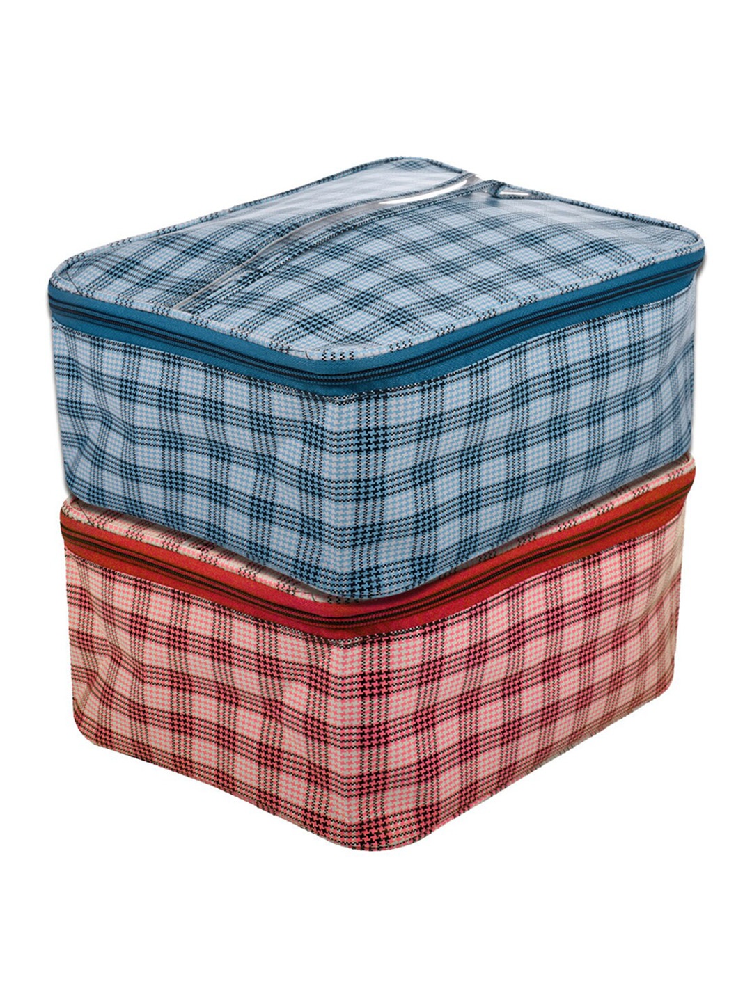 

Kuber Industries Turquoise-Blue & Red 2 Pieces Checked Toiletry Bags With Handle