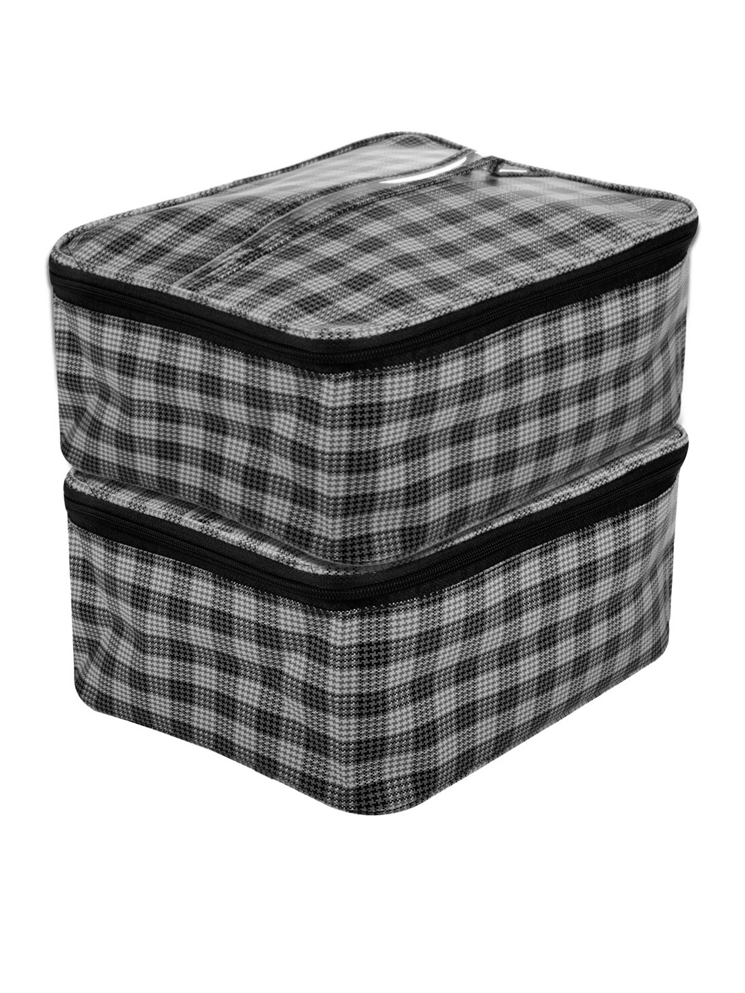 

Kuber Industries Grey 2 Pieces Checked Toiletry Bags With Handle