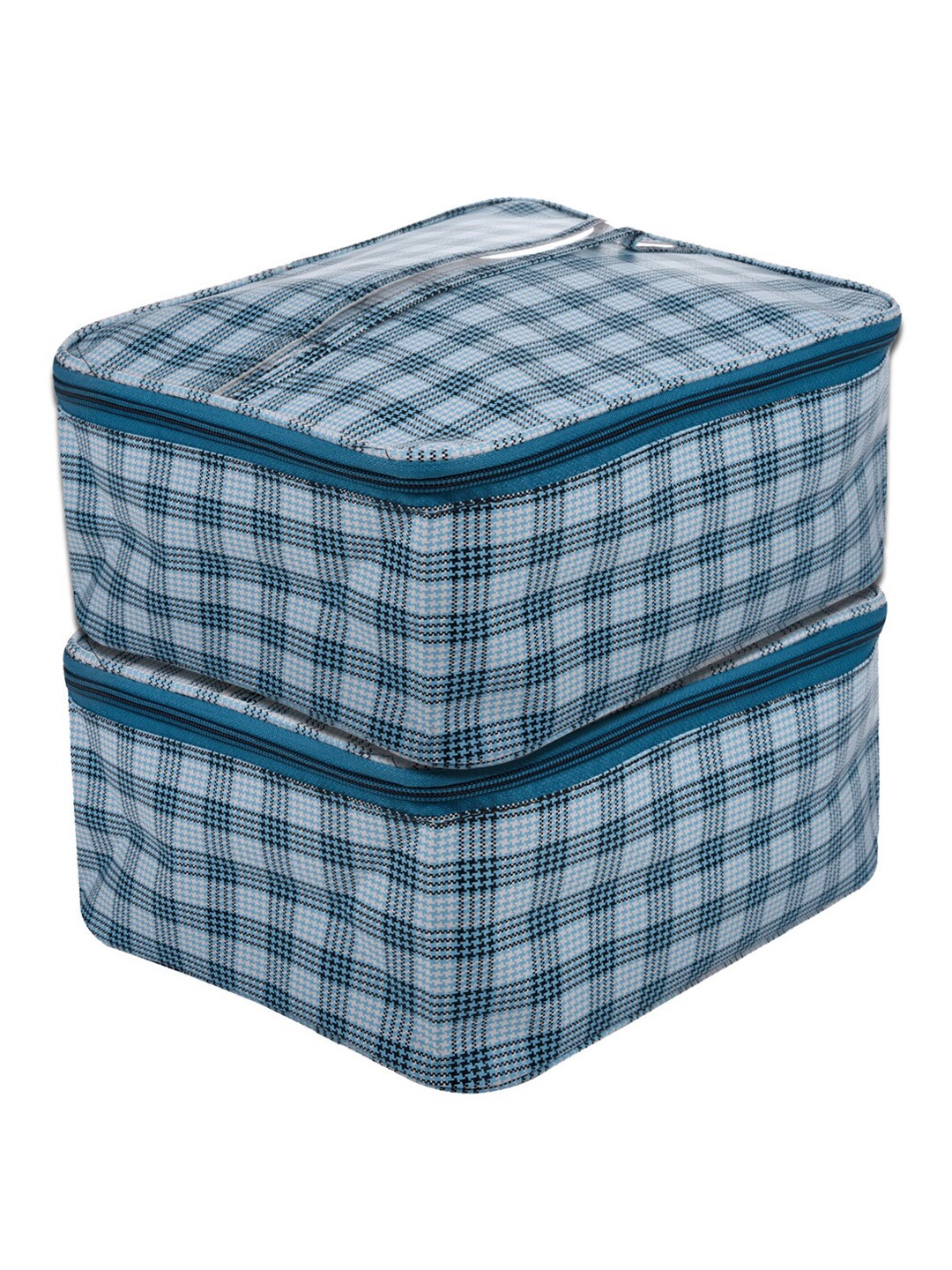 

Kuber Industries Turquoise-Blue 2 Pieces Checked Toiletry Bags With Handle