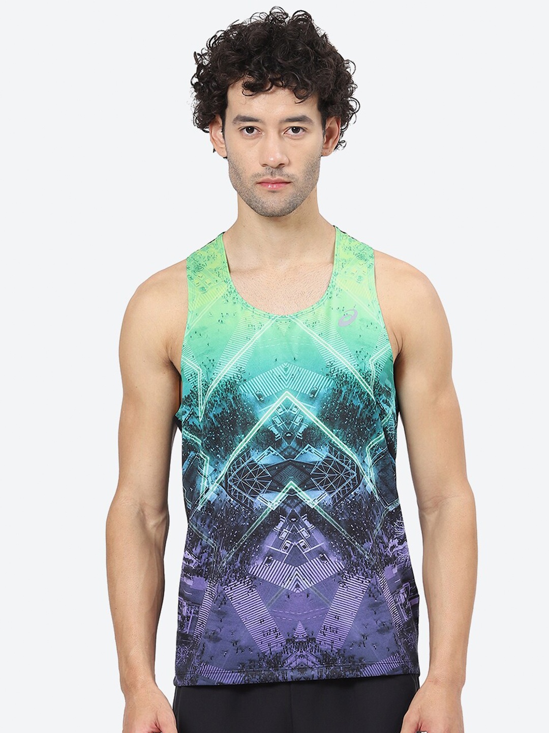 

ASICS Abstract Printed Sleeveless Slim Fit Sports T-shirt, Green