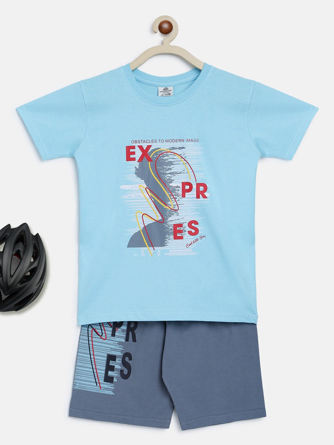 

HOMEGROWN Boys Graphic Printed Night Suit, Blue