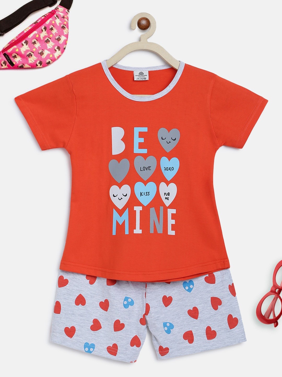 

HOMEGROWN Girls Conversational Printed Night Suit, Orange