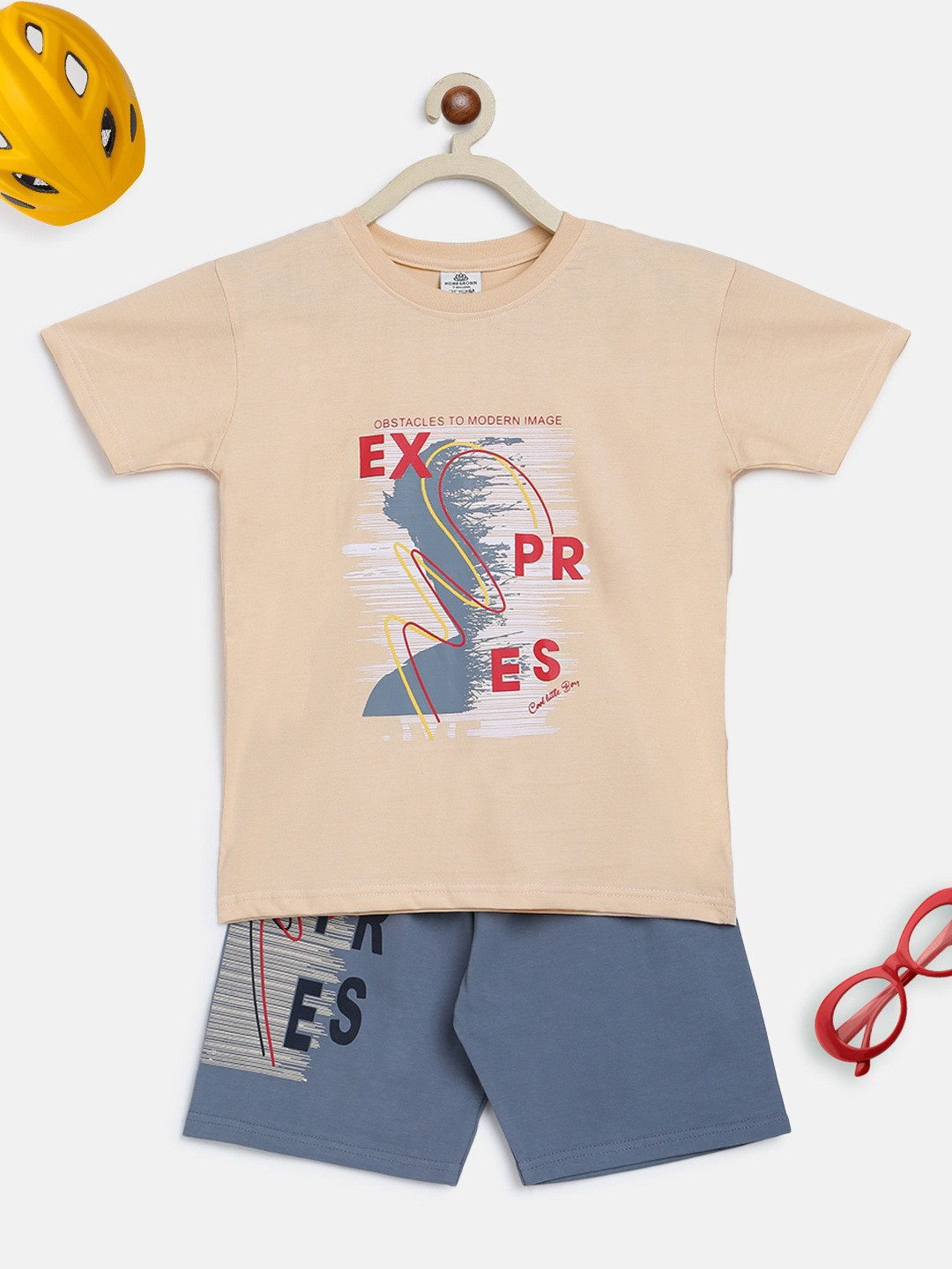 

HOMEGROWN Boys Graphic Printed Night Suit, Peach