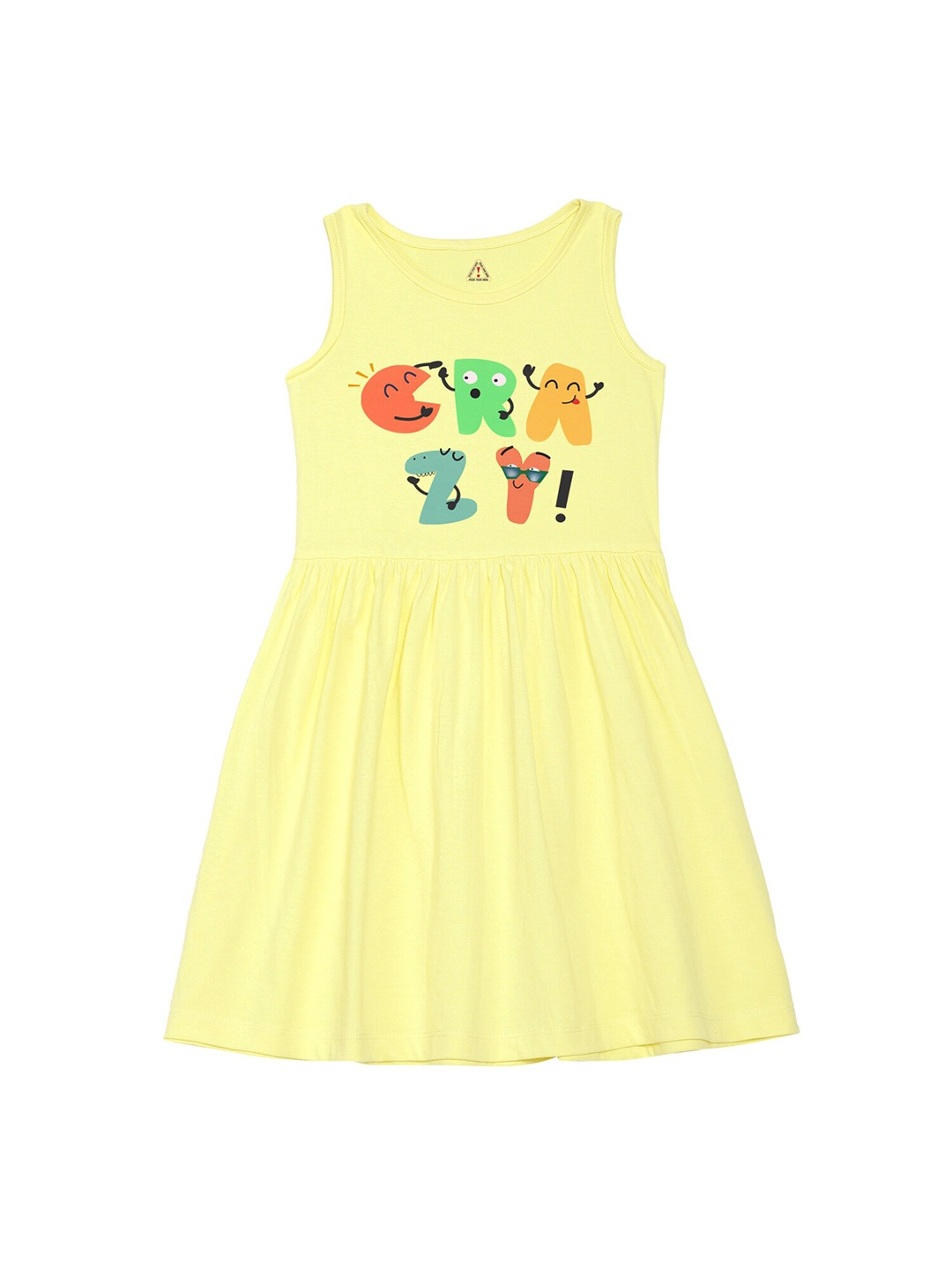 

Wear Your Mind Girls Typography Printed Pure Cotton Fit & Flare Dress, Yellow