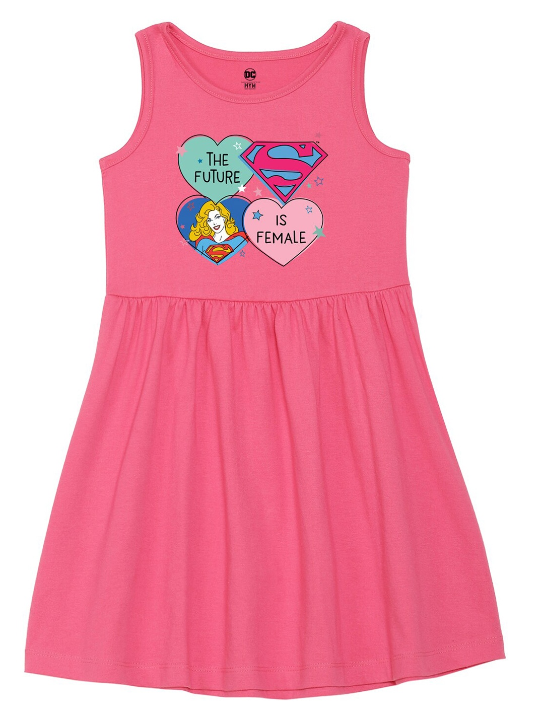 

Wear Your Mind Girls Supergirl Printed Fit and Flare Dress, Pink