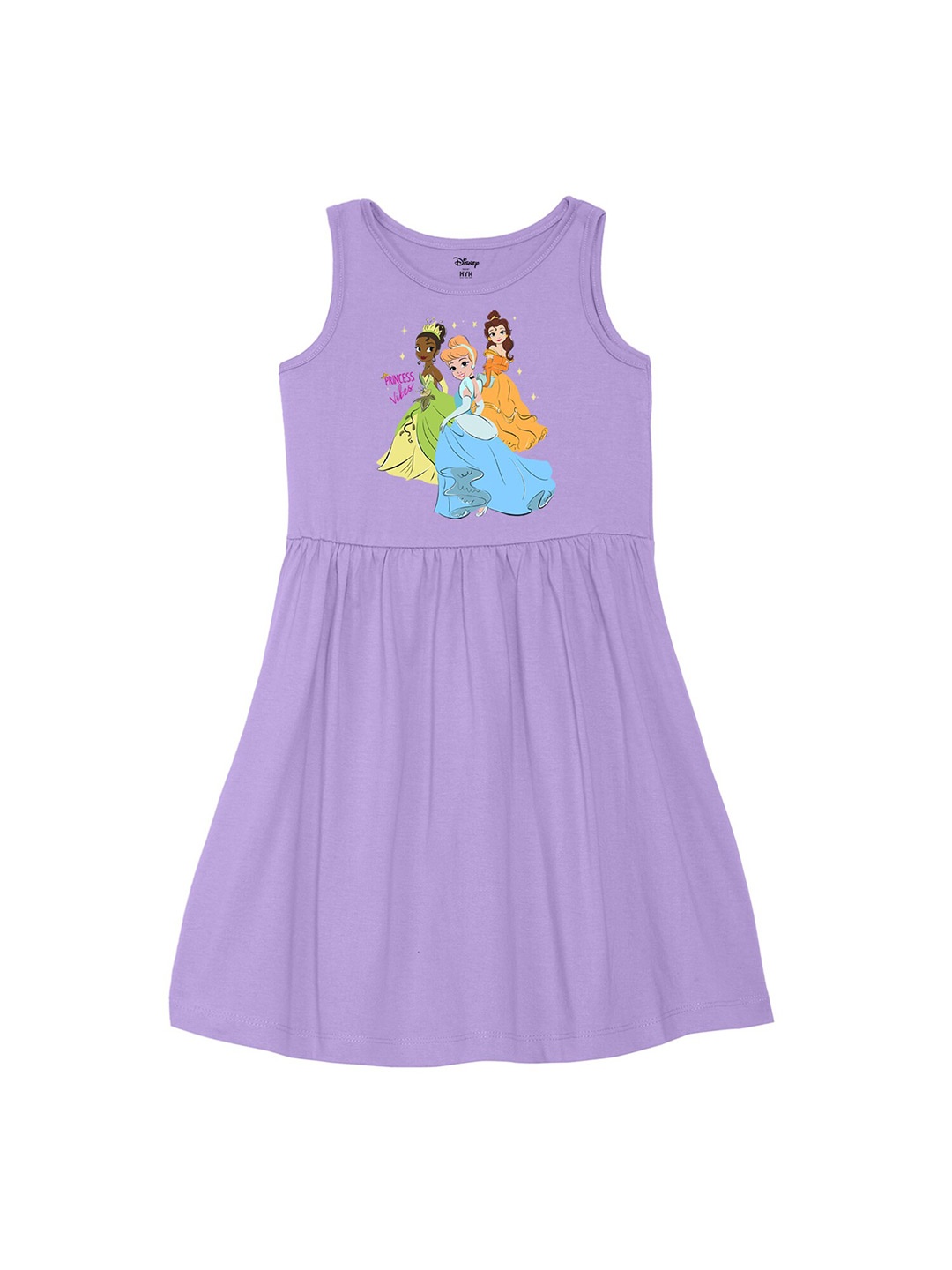

Wear Your Mind Girls Round Neck Disney Princess Printed Pure Cotton A-Line Dress, Purple