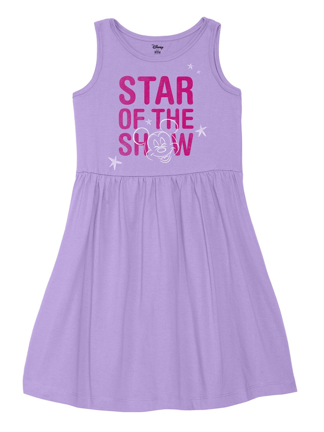 

Wear Your Mind Girls Mickey Mouse Printed Fit and Flare Cotton Dress, Purple