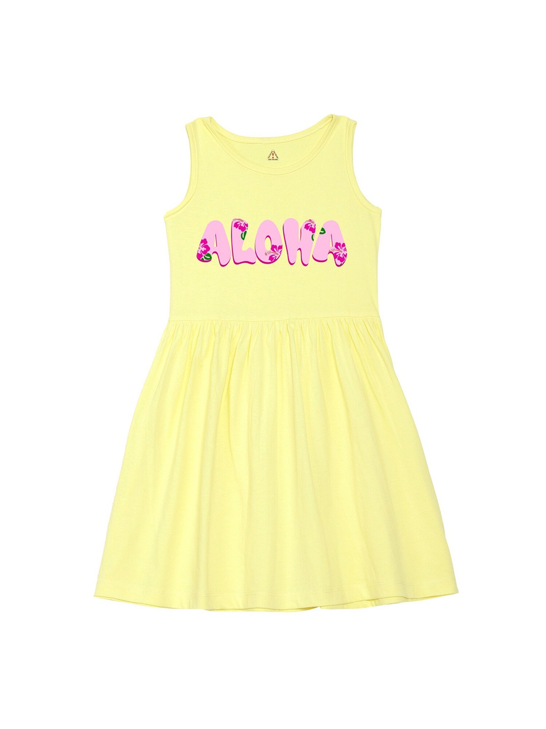 

Wear Your Mind Girls Round Neck Typography Printed Pure Cotton A-Line Dress, Yellow