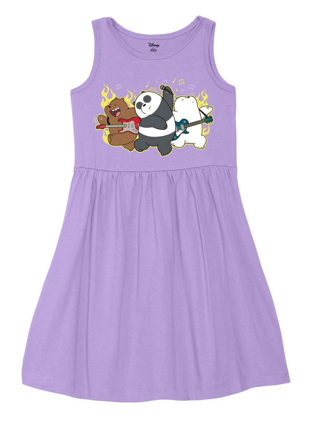 

Wear Your Mind Girls We Bare Bear Printed Fit and Flare Cotton Dress, Purple
