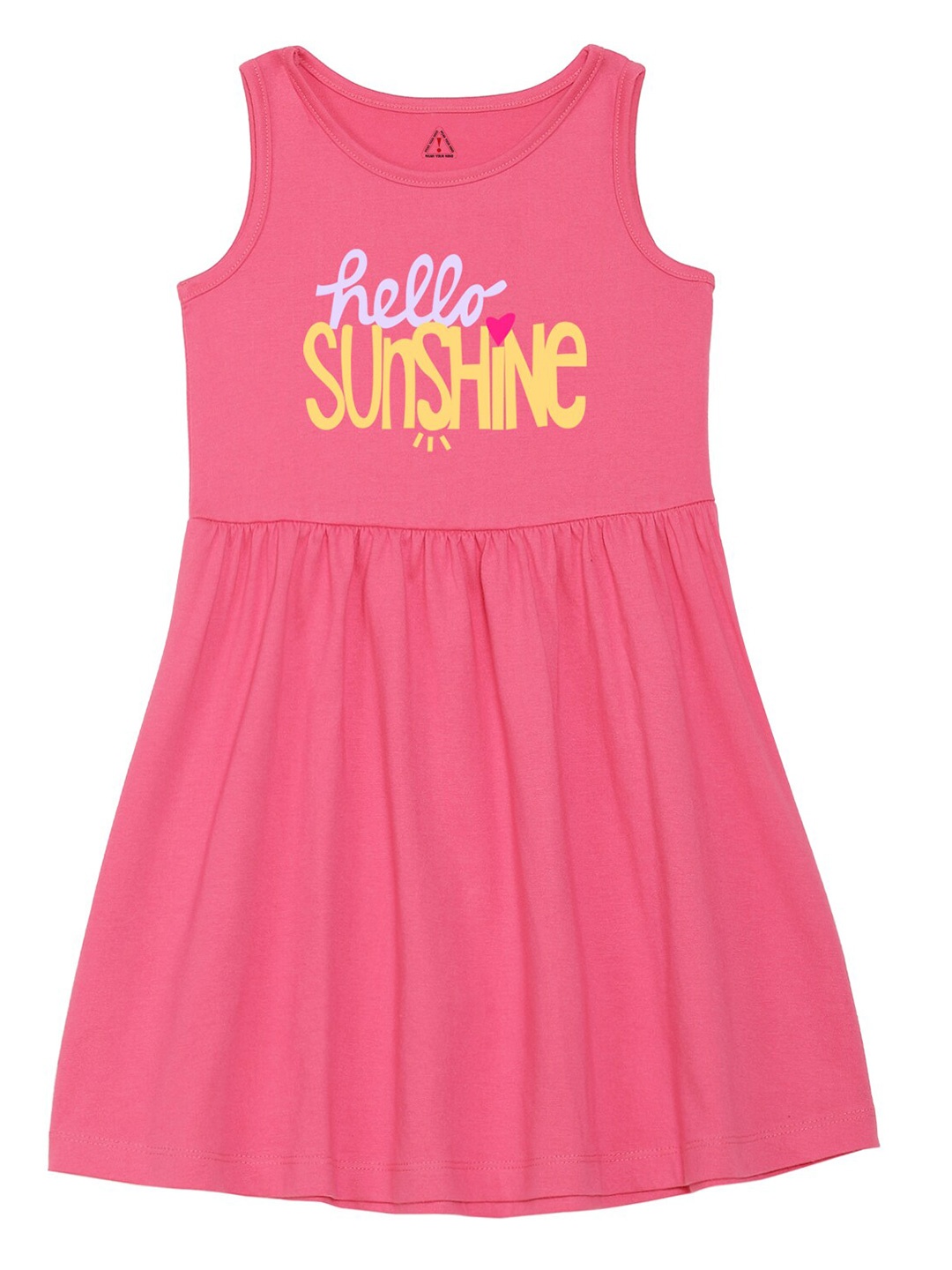 

Wear Your Mind Girls Round Neck Typography Printed Pure Cotton A-Line Dress, Pink