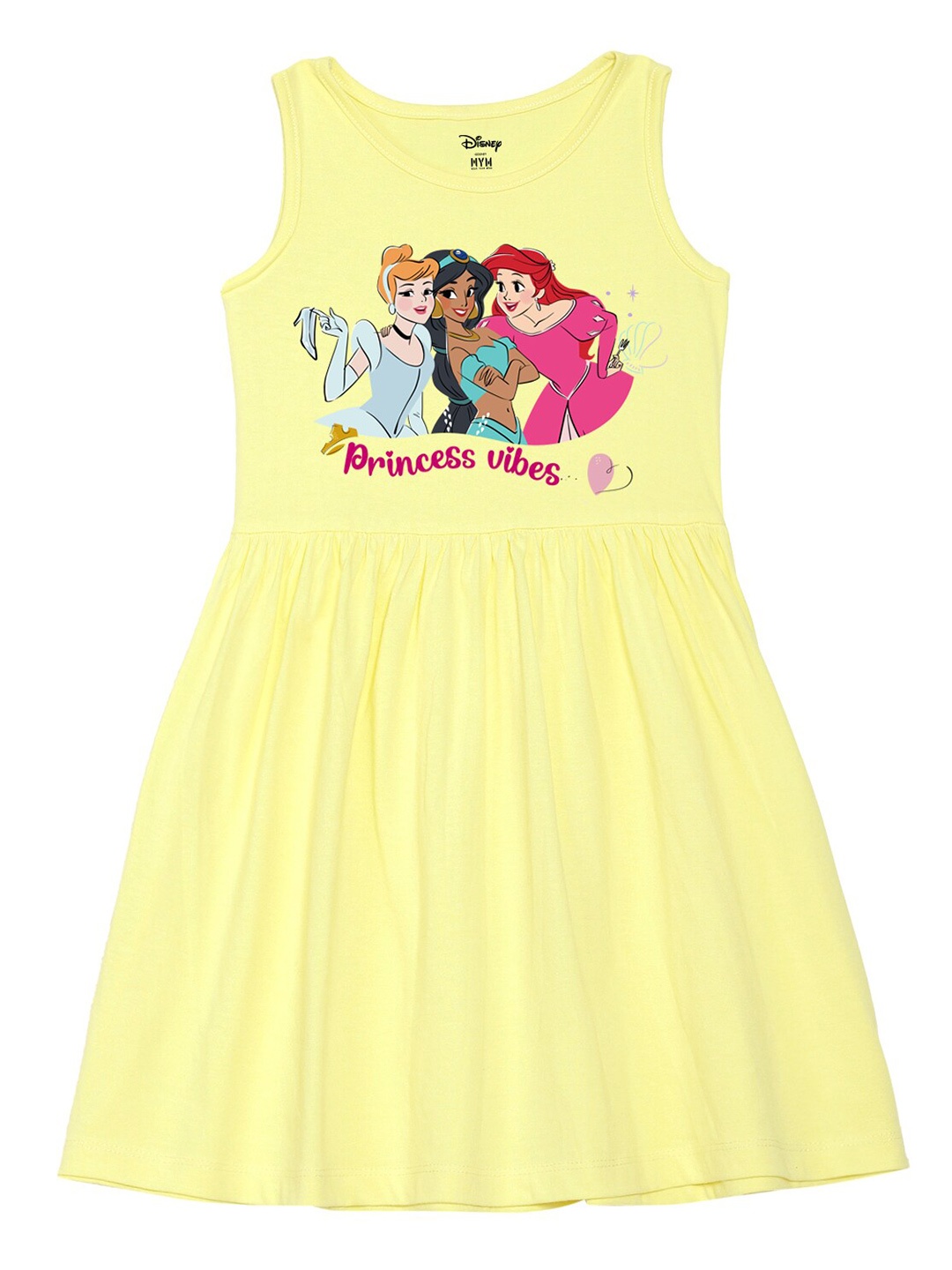 

Wear Your Mind Girls Disney Princes Printed Fit and Flare Dress, Yellow