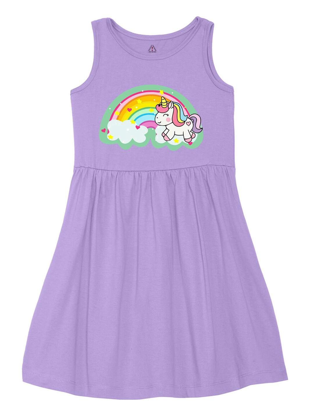 

Wear Your Mind Girls Unicorn Printed Fit and Flare Dress, Purple