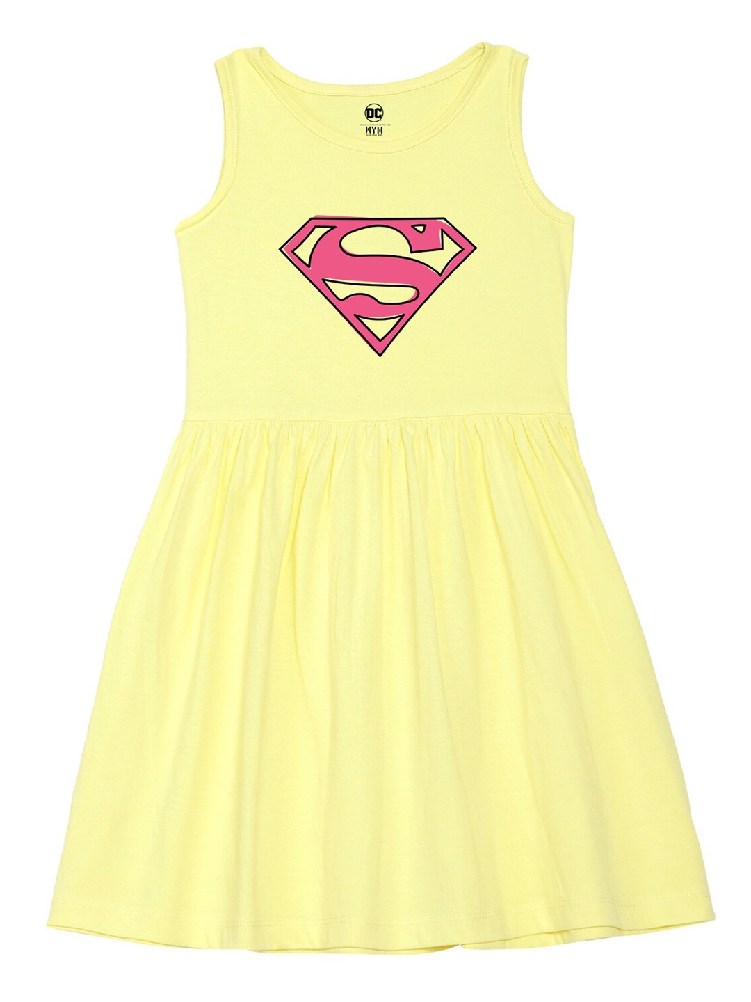 

Wear Your Mind Girls Superman Printed Pure Cotton Fit & Flare Dress, Yellow