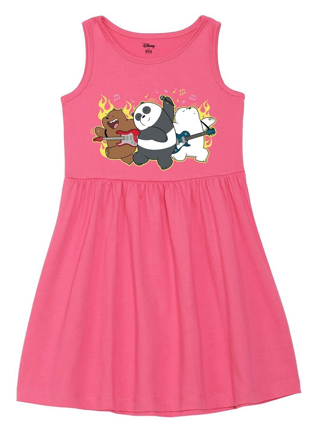 

Wear Your Mind Girls Round Neck We Bare Bears Printed Pure Cotton A-Line Dress, Pink