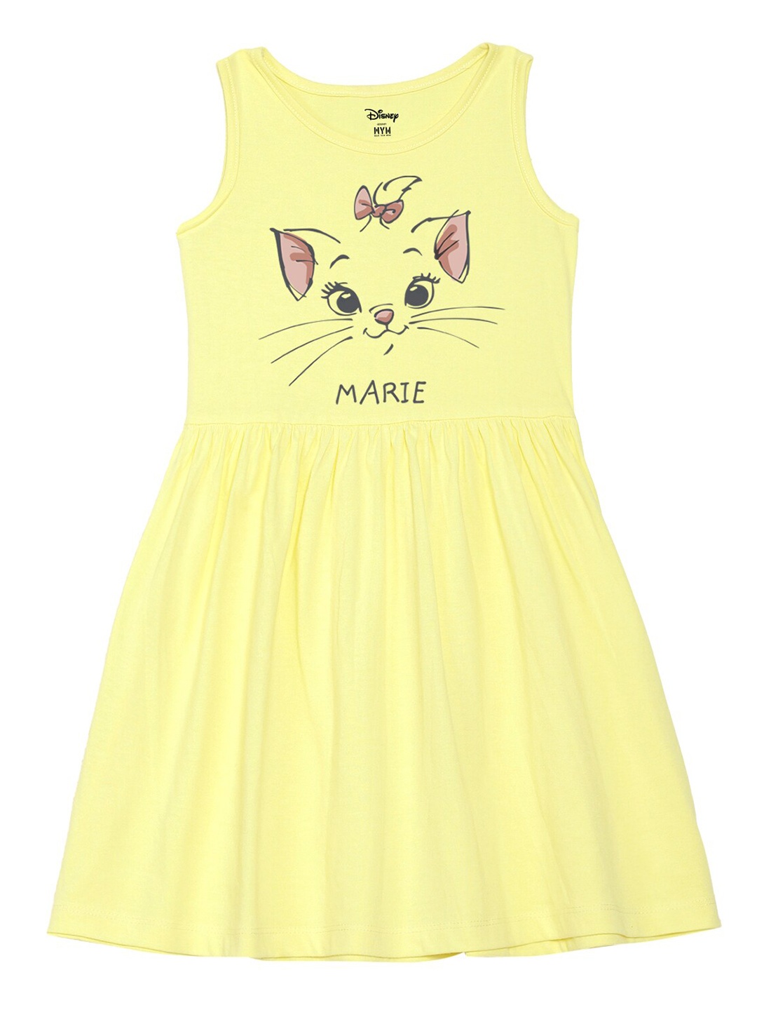 

Wear Your Mind Girls Cartoon Characters Aristocats Printed Pure Cotton Fit & Flare Dress, Yellow