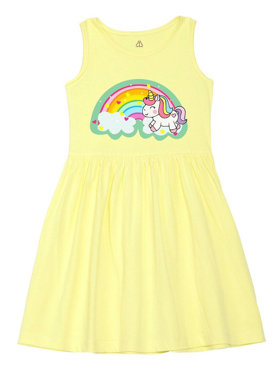 

Wear Your Mind Girls Unicorn Printed Fit and Flare Dress, Yellow