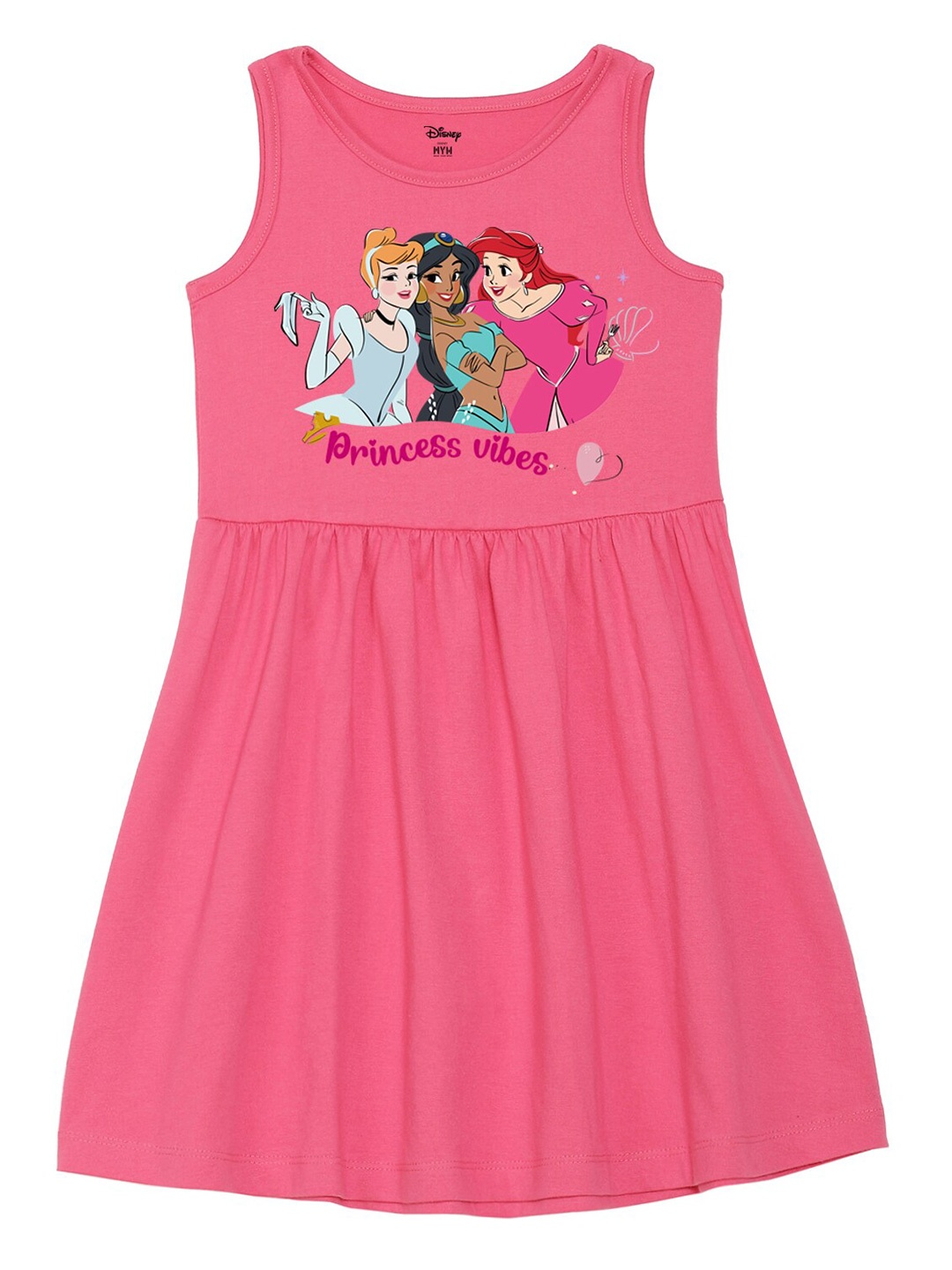 

Wear Your Mind Girls Disney Princess Printed Pure Cotton Fit & Flare Dress, Pink