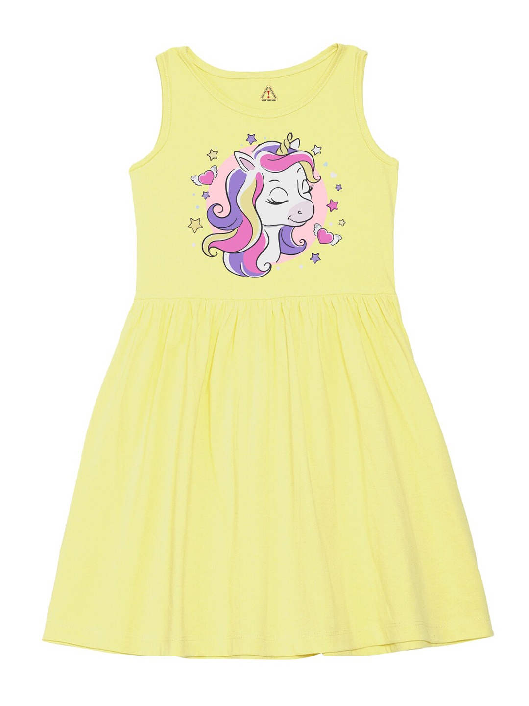 

Wear Your Mind Girls Humour & Comic Printed Pure Cotton Fit & Flare Dress, Yellow