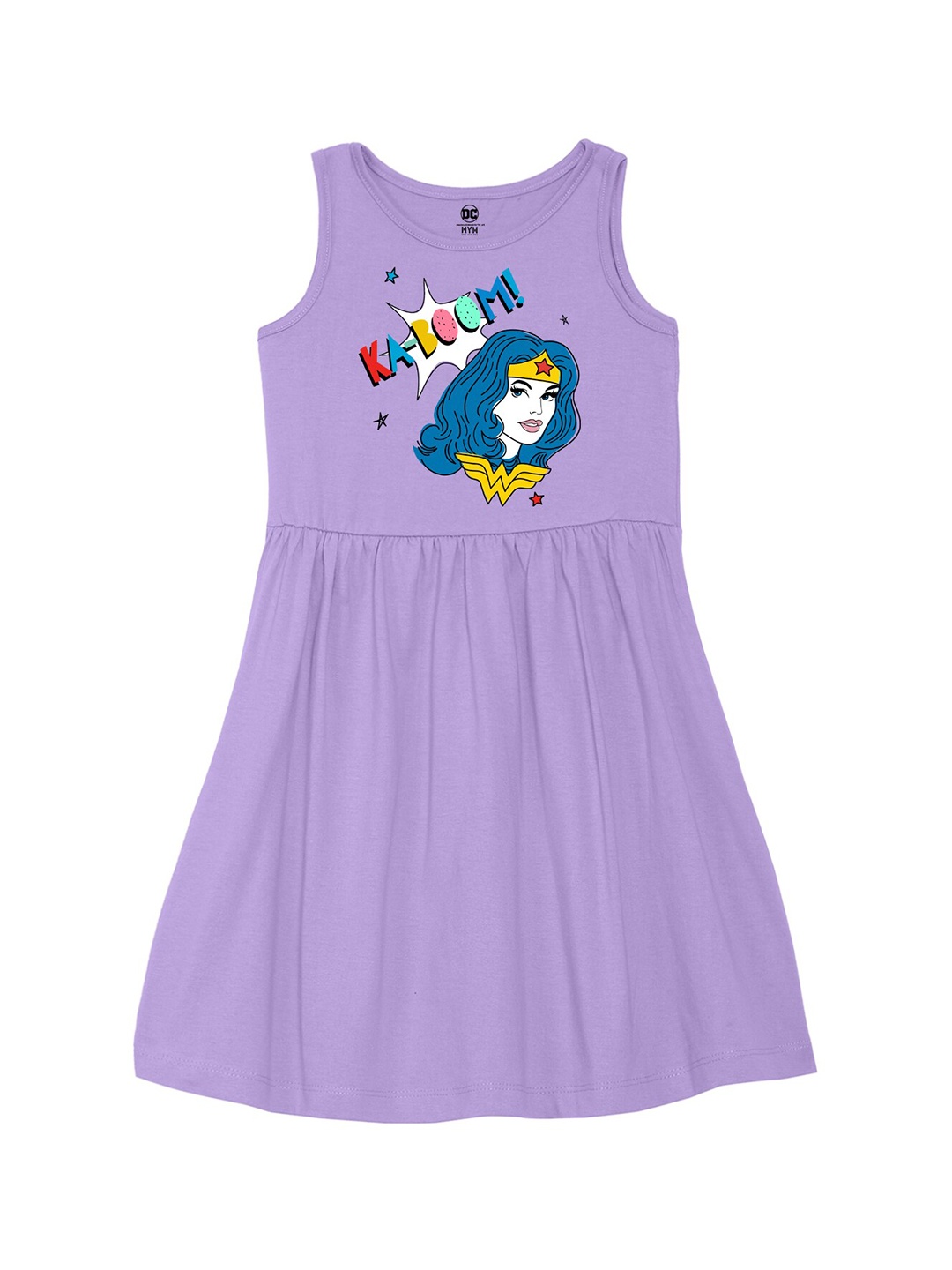 

Wear Your Mind Girls Wonder Women Printed Fit and Flare Dress, Purple