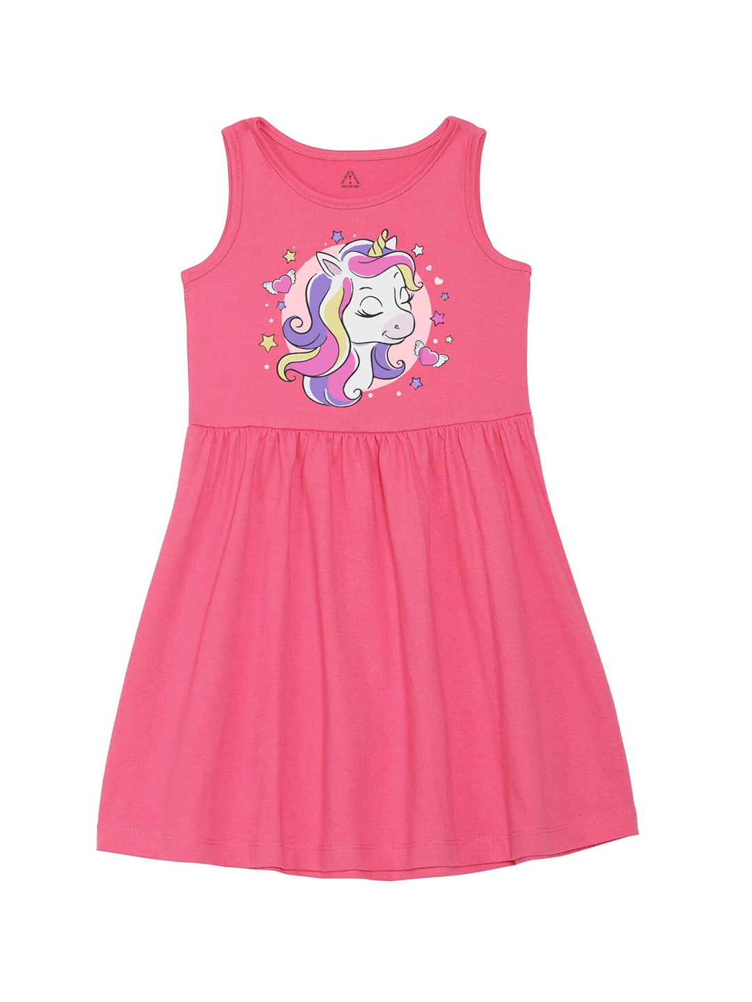

Wear Your Mind Girls Unicorn Printed Fit and Flare Dress, Pink