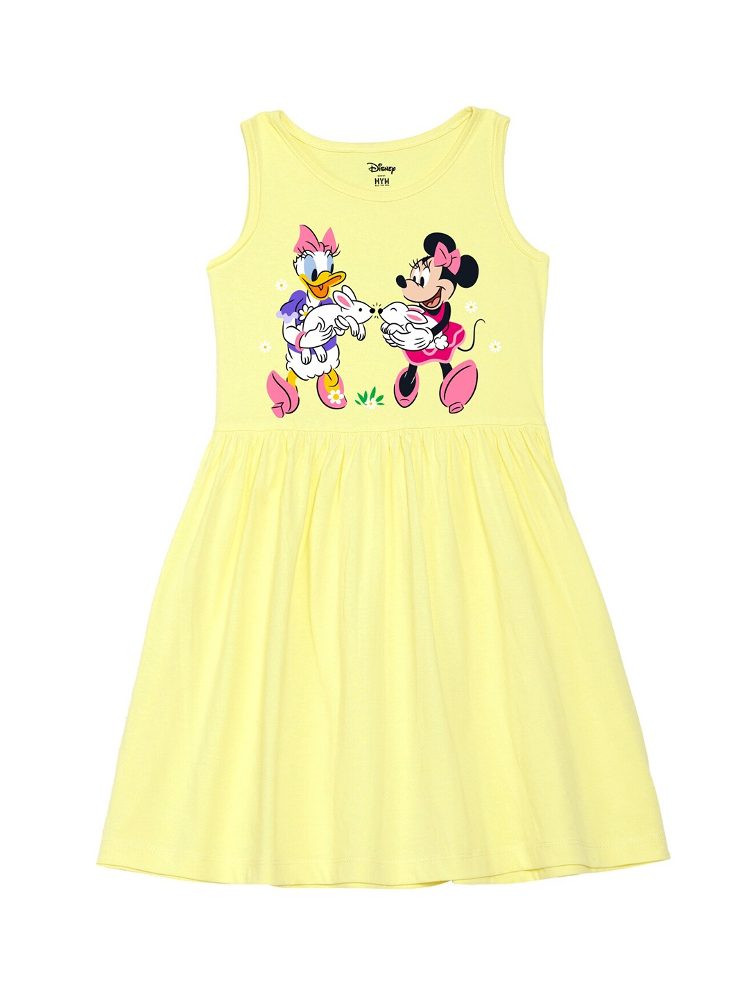 

Wear Your Mind Girls Round Neck Minnie Mouse Printed Pure Cotton A-Line Dress, Yellow