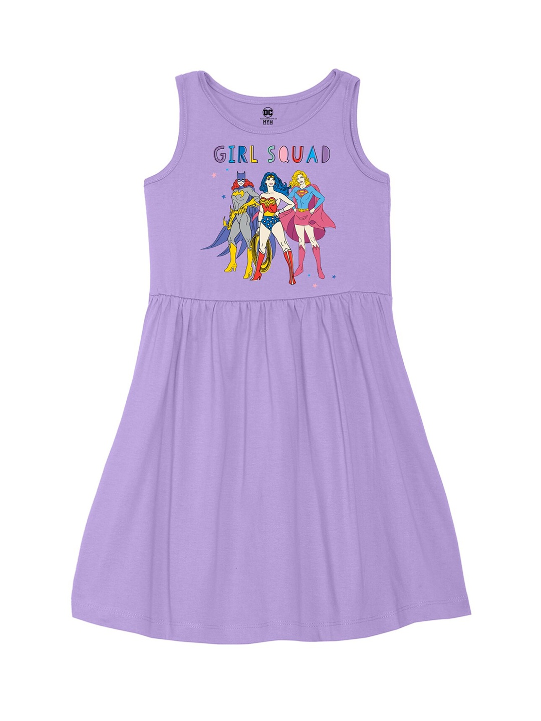 

Wear Your Mind Girls Justice League Printed Fit and Flare Dress, Purple