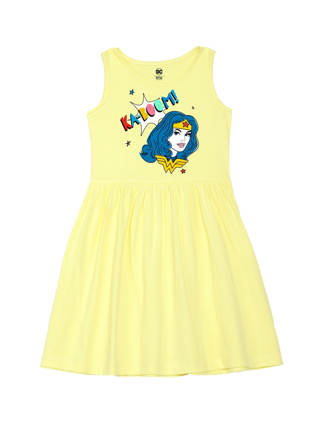 

Wear Your Mind Girls Wonder Women Printed Fit and Flare Dress, Yellow