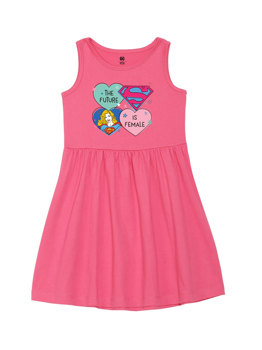 

Wear Your Mind Girls Supergirl Printed Fit and Flare Dress, Pink