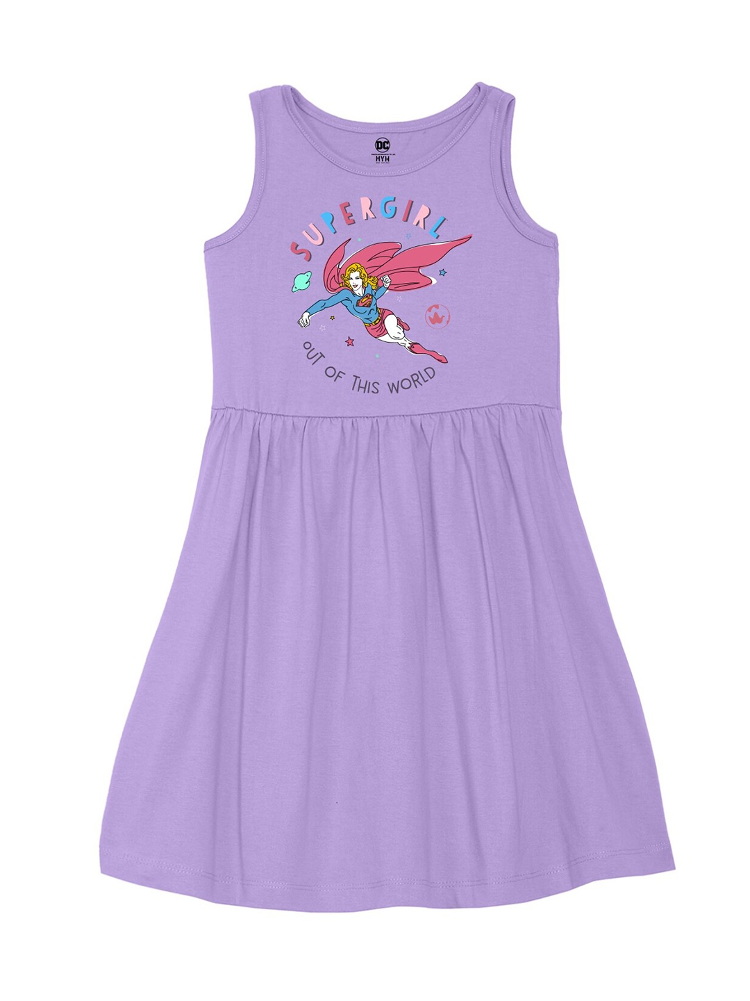 

Wear Your Mind Girls Supergirl Printed Fit and Flare Dress, Purple