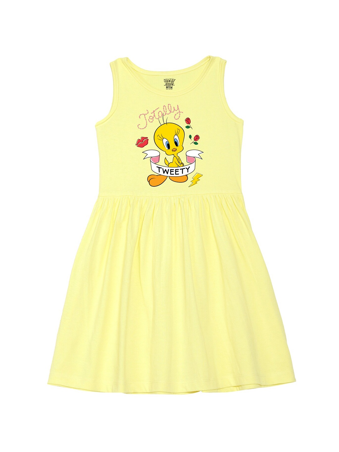 

Wear Your Mind Girls Tweety Printed Fit and Flare Dress, Yellow