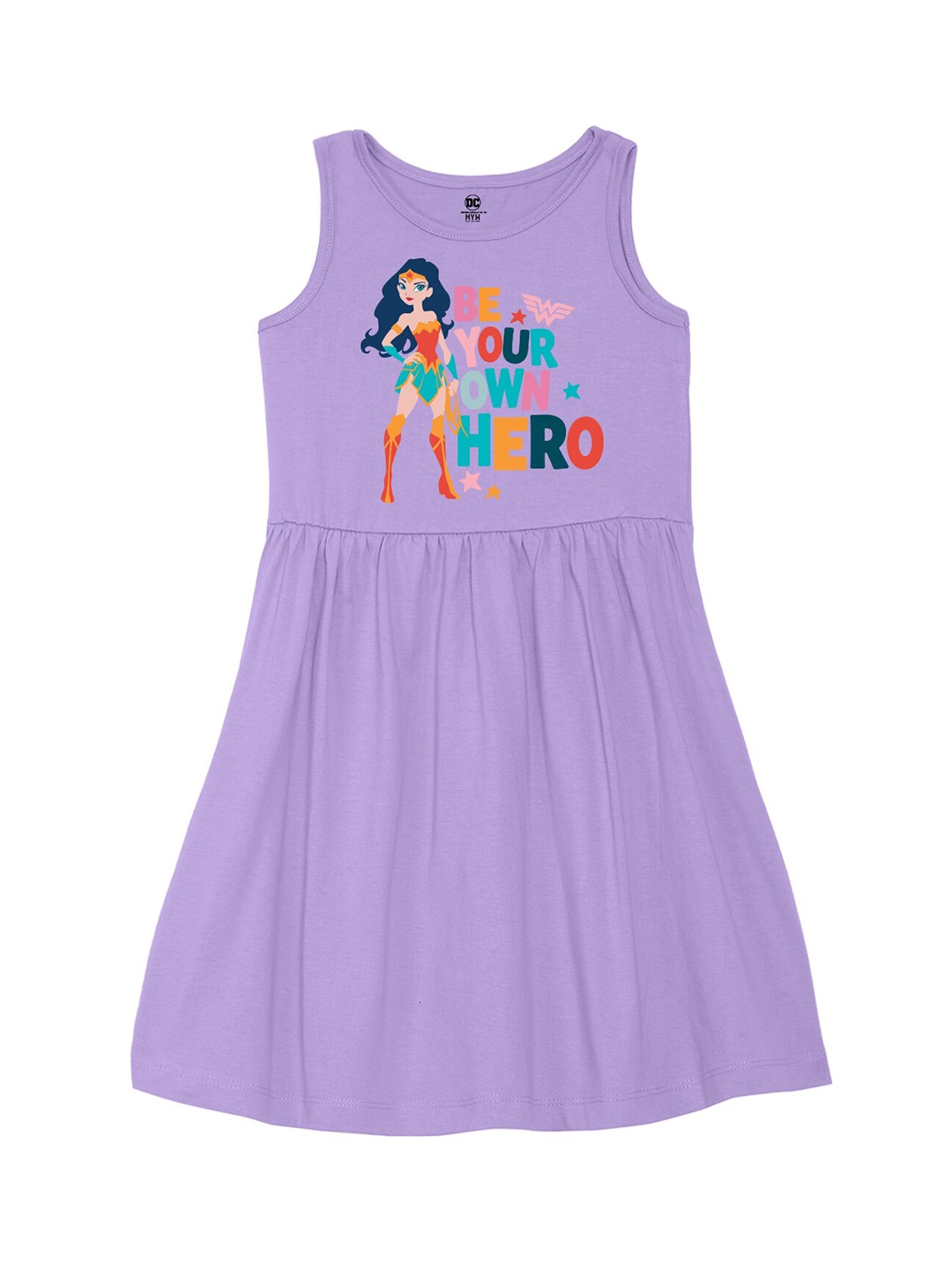 

Wear Your Mind Girls Wonder Women Printed Fit and Flare Dress, Purple