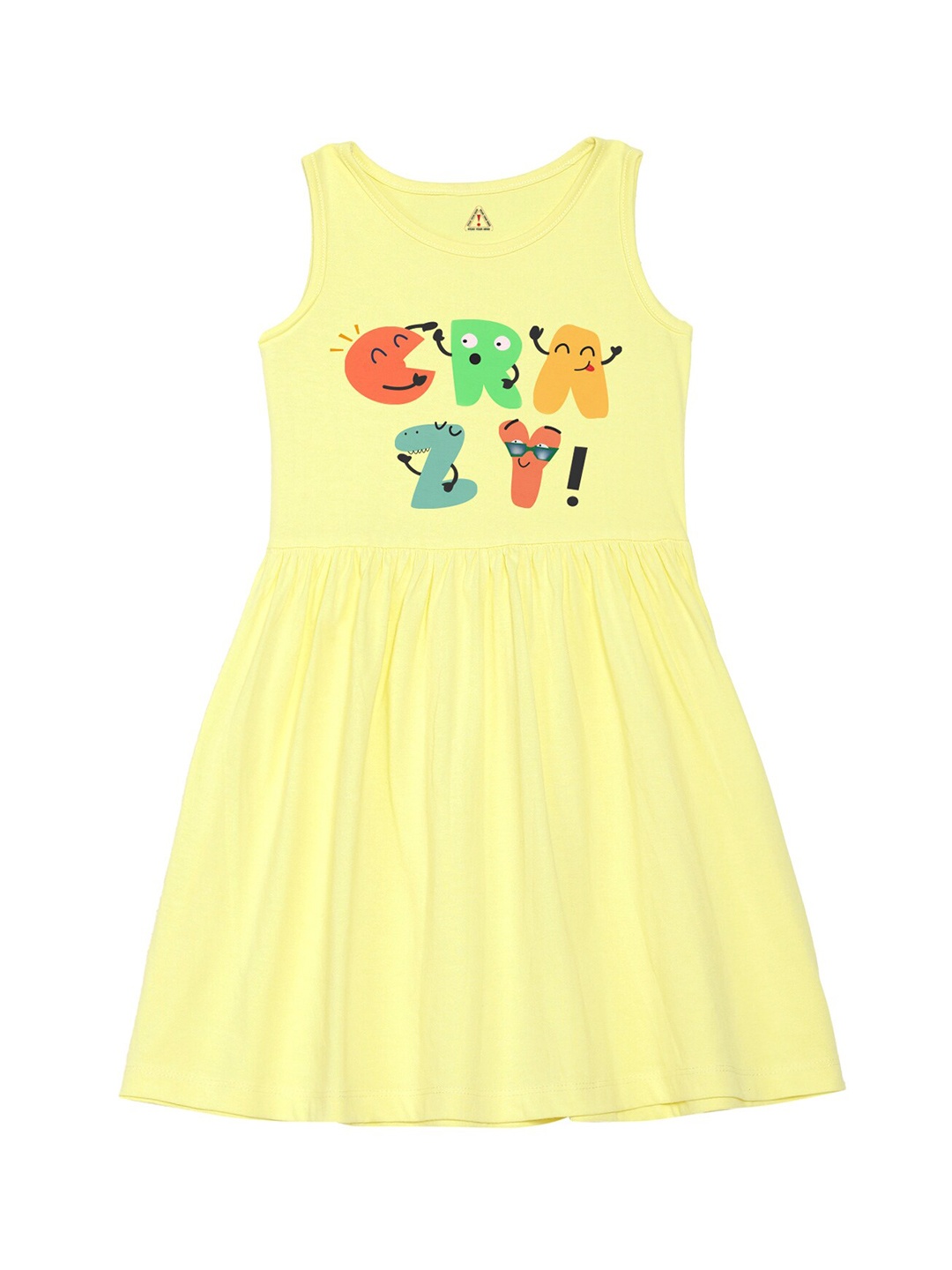 

Wear Your Mind Girls Round Neck Graphic Printed Pure Cotton A-Line Dress, Yellow