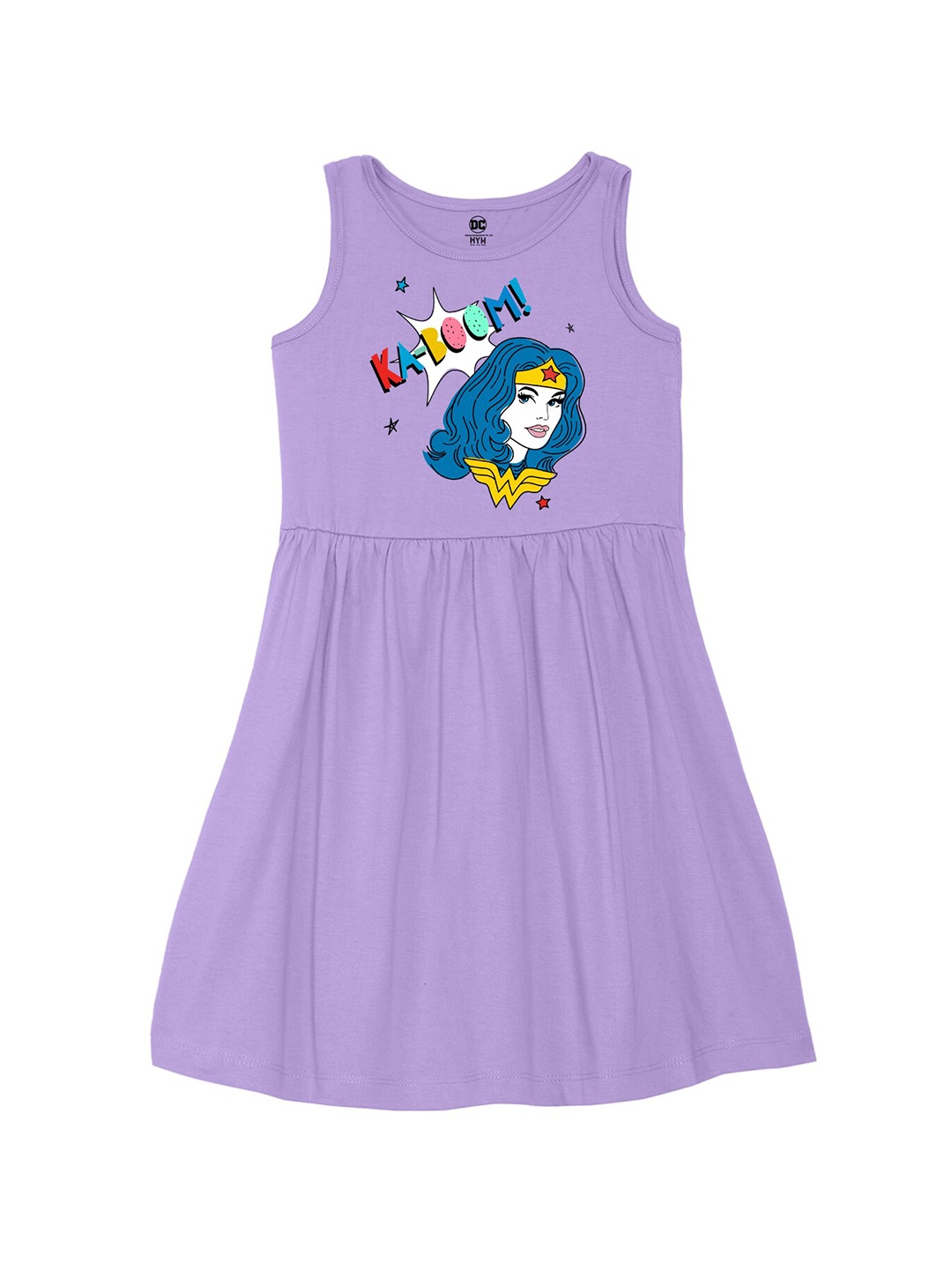 

Wear Your Mind Girls Wonder Women Printed Fit and Flare Dress, Purple