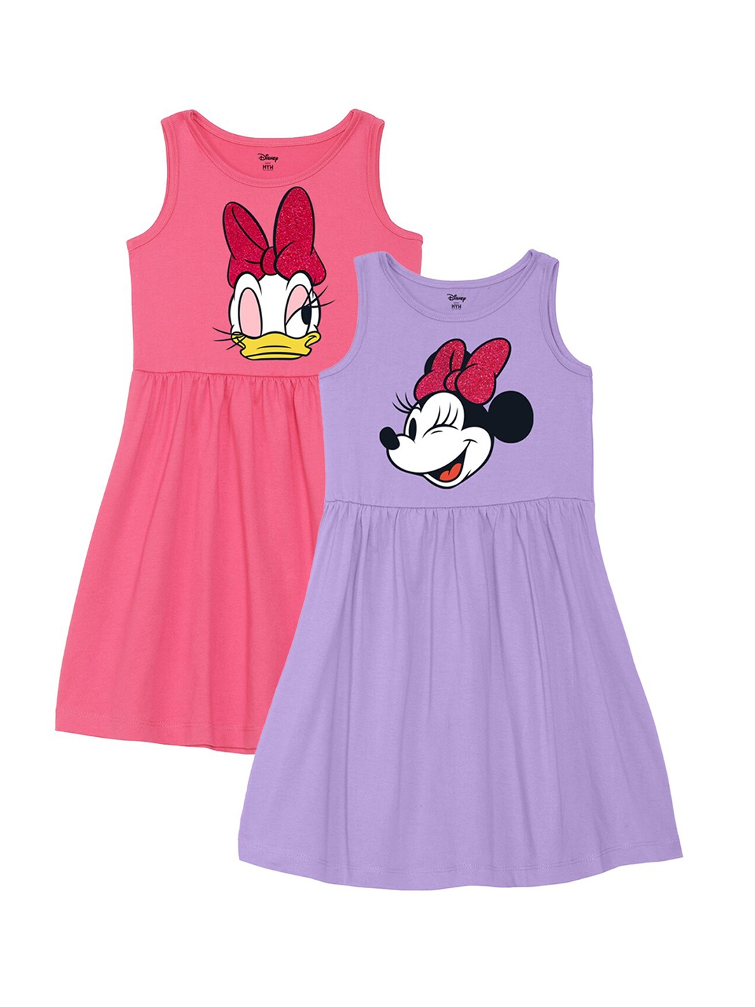 

Wear Your Mind Girls Mickey Mouse Family Printed Fit and Flare Dress, Pink